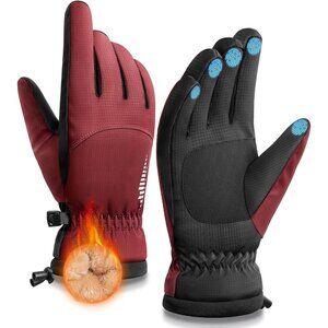 Men's Ruby Wine Red Warm Waterproof Touchscreen Snow Cold Weather Gray Gloves